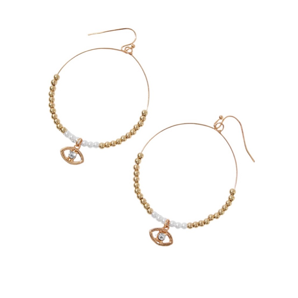 Gold-tone Beaded Evil Eye Hoop Earrings